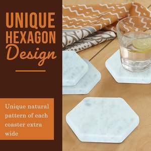 Hexagon <b>White</b> Ceramic Classic <b>Coasters</b> Set of 6-Durable & Eco-Friendly Drink Mats - Product Image 5