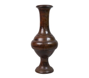Support de bougie en bois tourné artisanal traditionnel, vase pilier décoratif de luxe poli foncé pour table moderne, maison ou bureau - Product Image 1