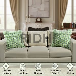 Housse de coussin décorative tendance 2026, en coton imprimé floral fait main, vert pomme, avec volants personnalisables - Product Image 3