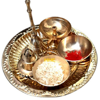 Meilleure vente Top qualité en laiton Pooja Thali ensemble pour la maison Temple Pooja Thali décoratif en laiton Pooja articles pour cadeau pour la décoration