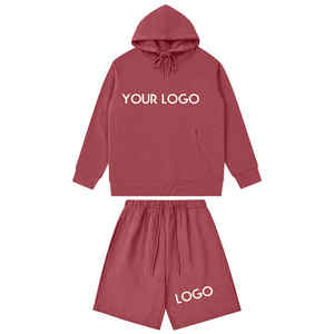 ชุดเสื้อฮู้ดกางเกงขาสั้นมีฮู้ด2ชิ้นผ้าคอตตอนโลโก้ออกแบบได้ตามต้องการชุดเสื้อวอร์มทรงโอเวอร์ไซส์สำหรับผู้ชาย - Product Image 6