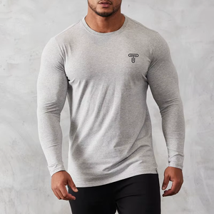 Camiseta personalizada de manga larga con cuello redondo, ligera, transpirable, ajustada, suave y seca, para entrenamiento físico, gimnasio - Product Image 6