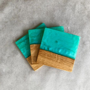 สร้างชุดจานรองแก้วทรงสี่เหลี่ยมเรซิ่นและไม้ส่วนบุคคล | อินเซ็ตเซอร์ | ทําด้วยมือ | งานแต่งงาน | ของขวัญบ้าน | อีพ็อกซี่ | ชา | - Product Image 1