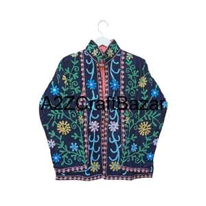 Chaqueta Bomber Floral Vintage Bordada a Mano con Forro de Algodón de Tela Tejida, Diseño Ecológico y Reversible para Mujer - Product Image 3