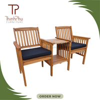 Banc double moderne en bois massif durable pour patio, jardin, parc, hôtel, maison, bar, villa, centre commercial, atelier, salle, salon