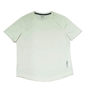 T-shirt à manches courtes pour homme, col rond, en polyester tricoté, couleur unie, épaules tombantes, personnalisable, ruban d'étiquette de couleur sur le col, anti-froissement - Product Image 2
