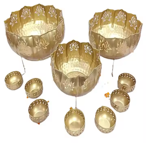 Elegante flor de loto Urli Bowl y soporte para velas para Diwali iluminación decoración del hogar arreglos de regalo de boda tradicionales - Product Image 3