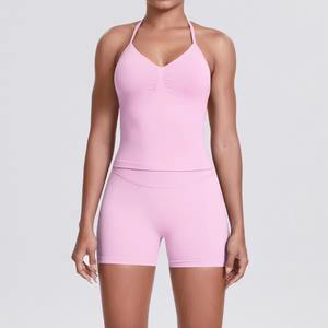 Custom Wholesale Womens Ribbed Tank Top & <b>Bike</b> Shorts Set Custom Summer 2 Piece Loungewear Outfit Yoga Set - Product Image 2