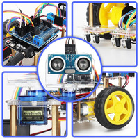 Kit de Coche Robótico de Doble Chasis con Sensor Ultrasónico para Evitar Obstáculos y Placa de Desarrollo con Rastreador de Líneas para Niños ArduIDE