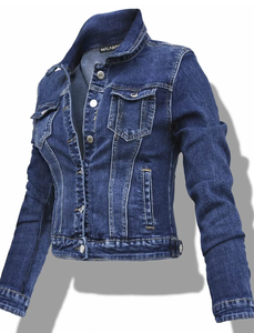 Veste en jean décontractée pour femme, coupe classique, manches longues, col rabattu, détail boutonné, style vintage, délavée - Product Image 4