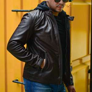 Chaqueta con capucha de cuero forrado de invierno para hombre Protección contra el frío - Product Image 3