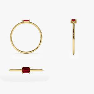 Vente en gros personnalisée offre spéciale 14k bague rubis naturel en or massif 5x4 MM taille octogone rubis pierres précieuses bagues de conception simple pour les femmes - Product Image 3
