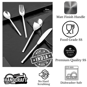 Ensemble de couverts de luxe à motif Fiesta Poignée mate en acier inoxydable de qualité supérieure Finition gobelet brillant Passe au lave-vaisselle Jetable pour les fêtes - Product Image 6