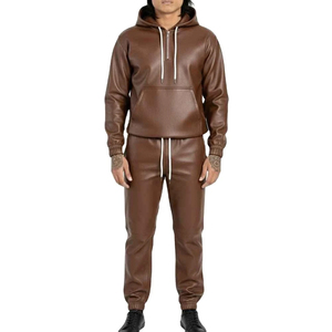 Ensemble de survêtement d'hiver en cuir véritable de qualité supérieure pour hommes, veste en cuir respirante et pantalon, mode streetwear - Product Image 1