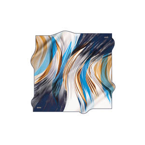Navy Blue <b>Silk</b> Crepe Satin Square Abstract Pattern <b>Scarf</b> - Product Image 1
