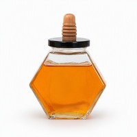 Tarro de miel hexagonal de vidrio con tapa de madera y cucharón, contenedor transparente para almacenar jarabe y mermelada, 100 ml