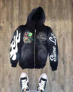 เสื้อมีฮู้ดผ้าคอตตอน100% ของผู้ชายเสื้อมีฮู้ดโอเวอร์ไซส์ผ้าคอตตอนซักมีซิปสำหรับผู้ชายโลโก้ออกแบบได้ตามต้องการ - Product Image 4