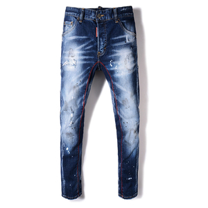 Men Denim Jeans Slim Fit Stretch Ripped Distressed Vintage Y2K Pencil Pants Streetwear Casual Custom OEM Wholesale Fashion - Product Image 3