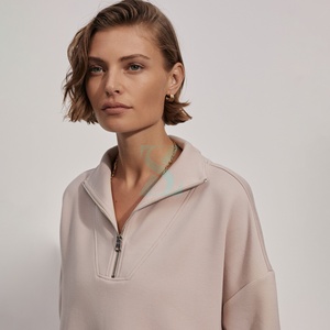 Vente en gros, coupe ample, pull à demi-fermeture éclair, sweats chauds pour femmes, sweat-shirts en coton molletonné personnalisé 1/4 avec fermeture éclair pour femmes - Product Image 3