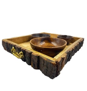 Élégance rustique en bois de manguier de qualité supérieure: plateaux de service rectangulaires avec poignées en laiton et écorce de bois au prix de gros - Product Image 3