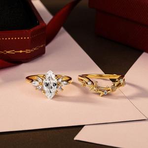Ensemble de bijoux de mariée Jeulia avec diamants taille marquise, 2 pièces, design vague rose, pour fiançailles - Product Image 5