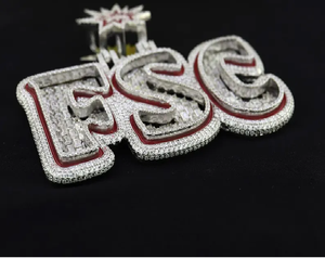 Colgante personalizado con letras FSC para hombre, joyería hip hop con moissanita helada con detalles de esmalte rojo - Product Image 2