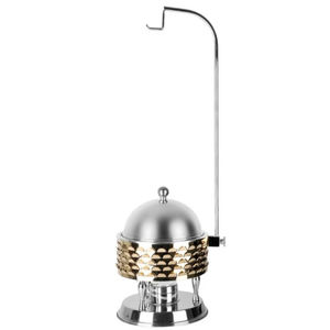 Olla Caliente Redonda Dorada Vintage, Calentador de Comida de Metal Hecho a Mano con Equipo de Servicio de Plata Martillada para Restaurante de Hotel - Product Image 3