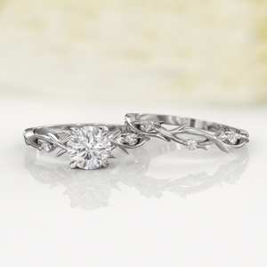 Conjunto de anillo de compromiso de ramita Premium 1Ct Moissanite Conjunto de anillo de bodas de plata Joyería nupcial elegante Venta al por mayor Proveedor en línea - Product Image 5