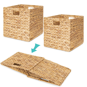 Organisateurs de cuisine pliants tissés à la main en gros Paniers de garde-manger en jacinthe d'eau avec étiquettes à tableau noir - Product Image 5