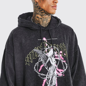 Graphiques personnalisés en coton pour hommes imprimés Sweats à capuche unisexes vieillis lourds coupés et cousus vintage lavés à l'acide à séchage rapide - Product Image 4