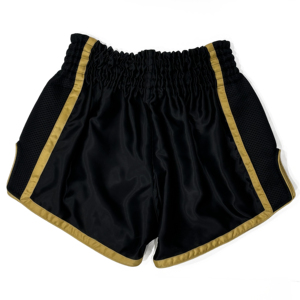 Pantalones cortos Muay Thai Satén dorado negro con bordado tailandés tradicional Estiramiento de alta calidad Ligero Transpirable - Product Image 6