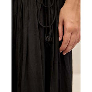 Black Mulmul Gota <b>Skirt</b> <b>with</b> <b>Elastic</b> <b>Waist</b> Breathable Corduroy Formal Work Style - Product Image 4