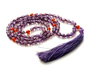 Venta caliente 108 anudado Mala cuentas hechas a mano artista indio Pulsera amatista piedra lunar Yoga joyería collar de perlas - Product Image 5