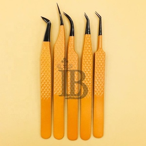 Pinzas para pestañas de visón, pinzas de acero inoxidable para extensión de pestañas, con logotipo personalizado, punta curva de fibra suave, mango liso. - Product Image 1