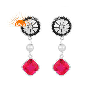 Pendiente colgante de piedras preciosas de cuarzo turmalina rubilita doblete de plata esterlina oxidada de última tendencia, fabricante de joyería personalizada - Product Image 1