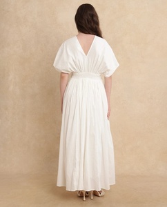 ชุดเดรสผ้าเรยอนสีขาวสำหรับผู้หญิงยาวถึงข้อเท้าพร้อมแขนครึ่งท่อนลำลองสไตล์วันหยุดฤดูร้อนย้อมสีพื้นเรียบ - Product Image 3