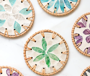 Solid rattan mother of pearl cup <b>mat</b> coaster <b>place</b> <b>mat</b> Vietnam export for global distributors and online home decor retailers - Product Image 2