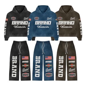 Fabricant sur mesure Ensemble de survêtements à capuche et pantalons de survêtement évasés pour hommes Style recadré Vintage Streetwear Survêtements - Product Image 5