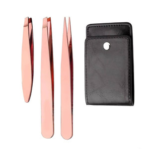 Juego de 3 Pinzas para Cejas de Acero Inoxidable Color Oro Rosa, Pinzas de Precisión con Punta Inclinada, Estuche de Cuero, Herramientas de Belleza, Pakistán - Product Image 5