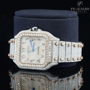 Lujo número romano Moissanite diamante Dial reloj movimiento Acero inoxidable oro blanco banda 16mm ancho de banda elegante - Product Image 2