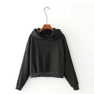 Sudadera con capucha de algodón de gran tamaño para mujer con Jersey suelto de manga larga, sudadera de otoño OEM personalizada, chándal de Top corto a precio de fábrica - Product Image 3