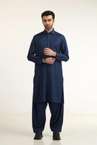 Men's Casual Royal Blue Salwar Kameez Set New Fashionable <b>Pakistani</b> Indian Islamic Cotton <b>Clothes</b> Breathable Design Side Pockets - Product Image 4