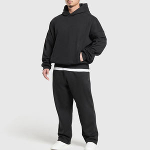 Sudadera con capucha en blanco de peso pesado grueso de lana para hombre, conjunto de chándal de Color contrastante de Terry francés con hombros caídos de algodón - Product Image 1