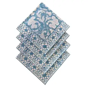 Turkish & Magic Blue Indian Floral Hand Block Printed Cotton Cloth Napkins Size 20x20" Wedding Events Home Party Gifts