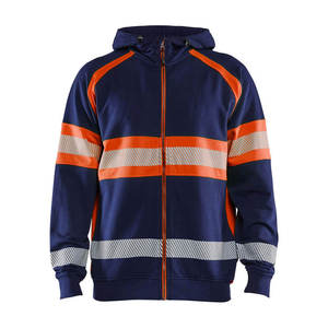 Sweat à capuche unisexe haute visibilité réfléchissant, imperméable et respirant, bleu orange, en polyester, veste de sécurité avec fermeture éclair et capuche - Product Image 5