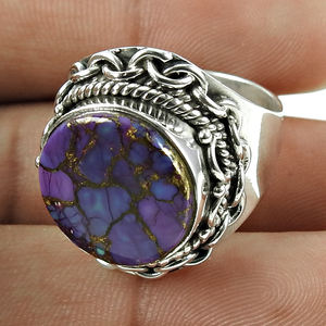 Precio de fábrica de La India, venta al por mayor, anillo de piedras preciosas turquesas de cobre Natural, anillo de banda de Plata de Ley 925 para mujer, joyería hecha a mano - Product Image 3