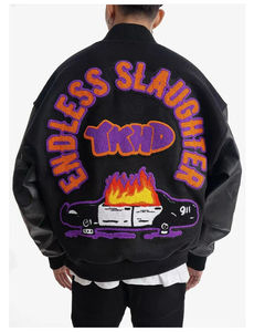 High Street Style hommes varsité veste automne Collage Baseball laine Bomber manteau col montant respirant coupe-vent - Product Image 4