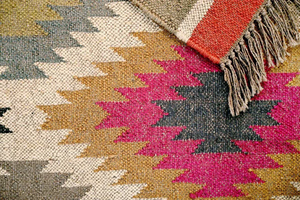 Tapis tissé à la main assis Kilim tapis Design géométrique coureur laine Jute zone Dhurrie intérieur extérieur tapis - Product Image 3