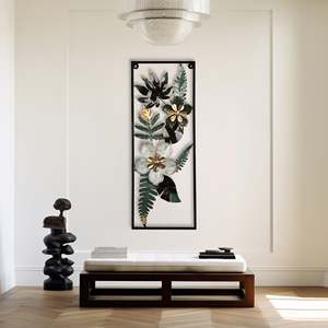 Arte de Pared Metálico Moderno con Diseño de Hojas y Flores, Decoración de Hierro y Tela para Hogar o Restaurante, Diseño Enmarcado para Decoración de Interiores, Regalo - Product Image 3