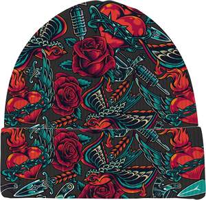 Bonnet en tricot unisexe ajustable en acrylique 100% avec broderie 3D personnalisée en relief, motif tête de mort et rose, style streetwear, vente en gros - Product Image 3